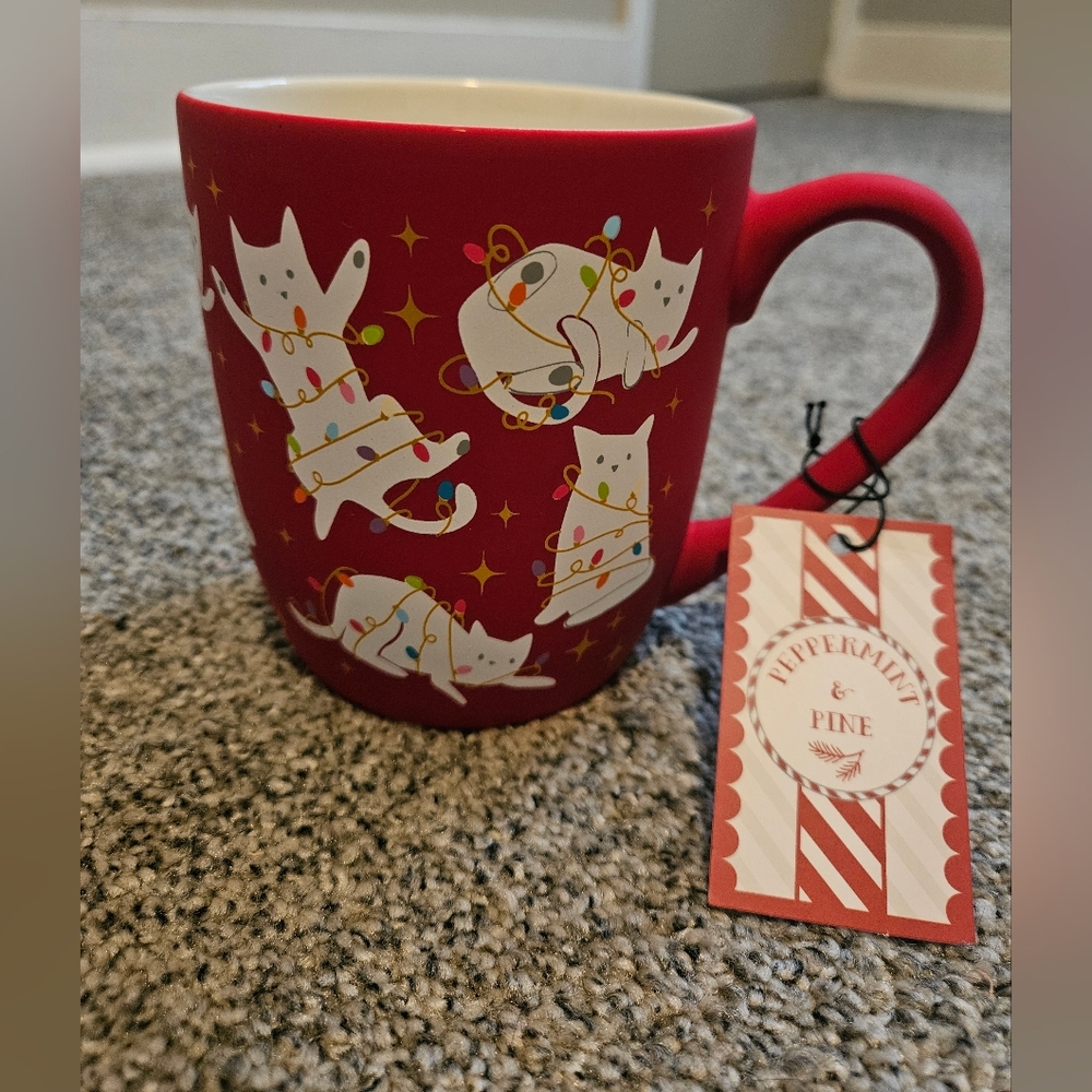 Cat Christmas Soft Touch Mug Kitty w/Lights Catmas Cute Gift Red